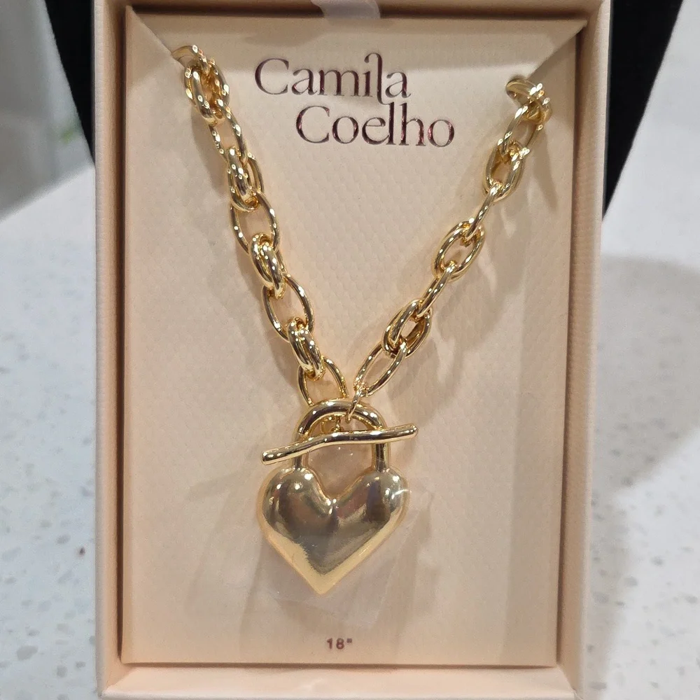 💛 Camila Coelho▪️beautiful Golden Tone Chain Heart Pendant Necklace